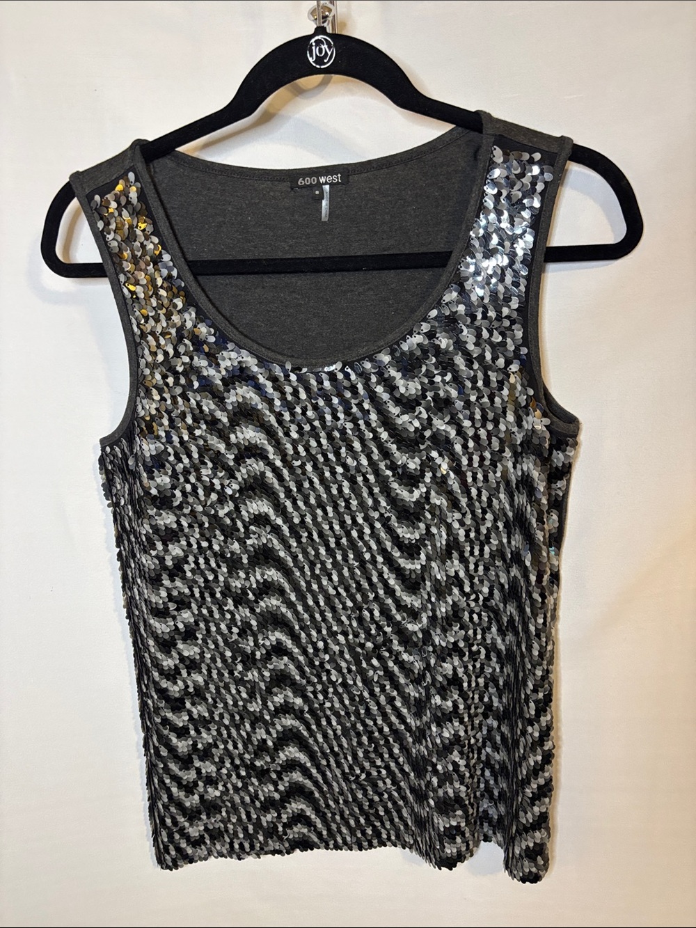 600 West Sequin Tank Top Size Small Black and Silver